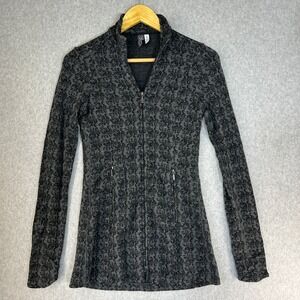 Ibex Women XS Merino Wool Juliet Full Zip Mock Neck Sweater Jacket Gray Jacquard